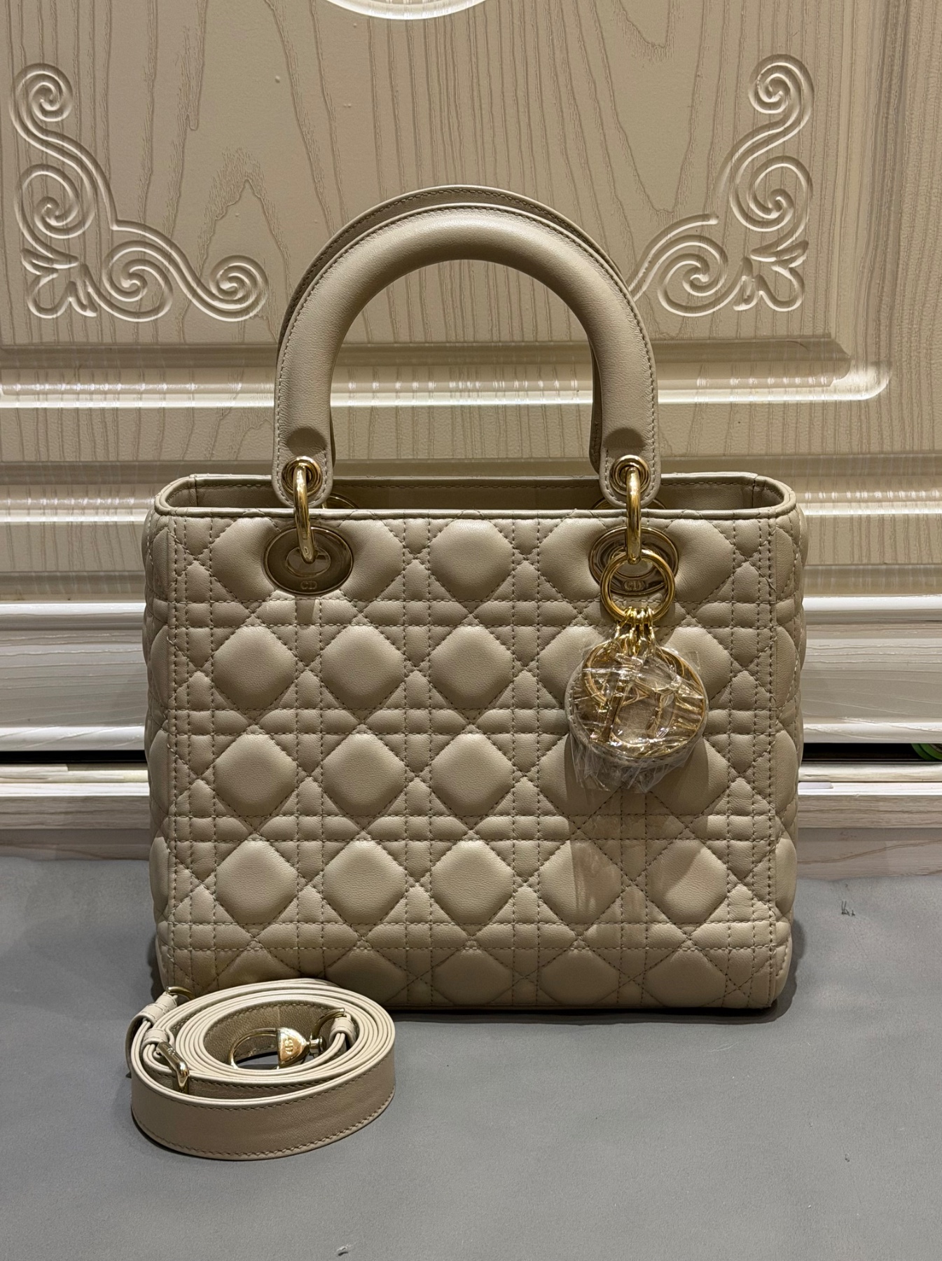 Dior Lady Dior Grey color Medium Gold hardware by Dior