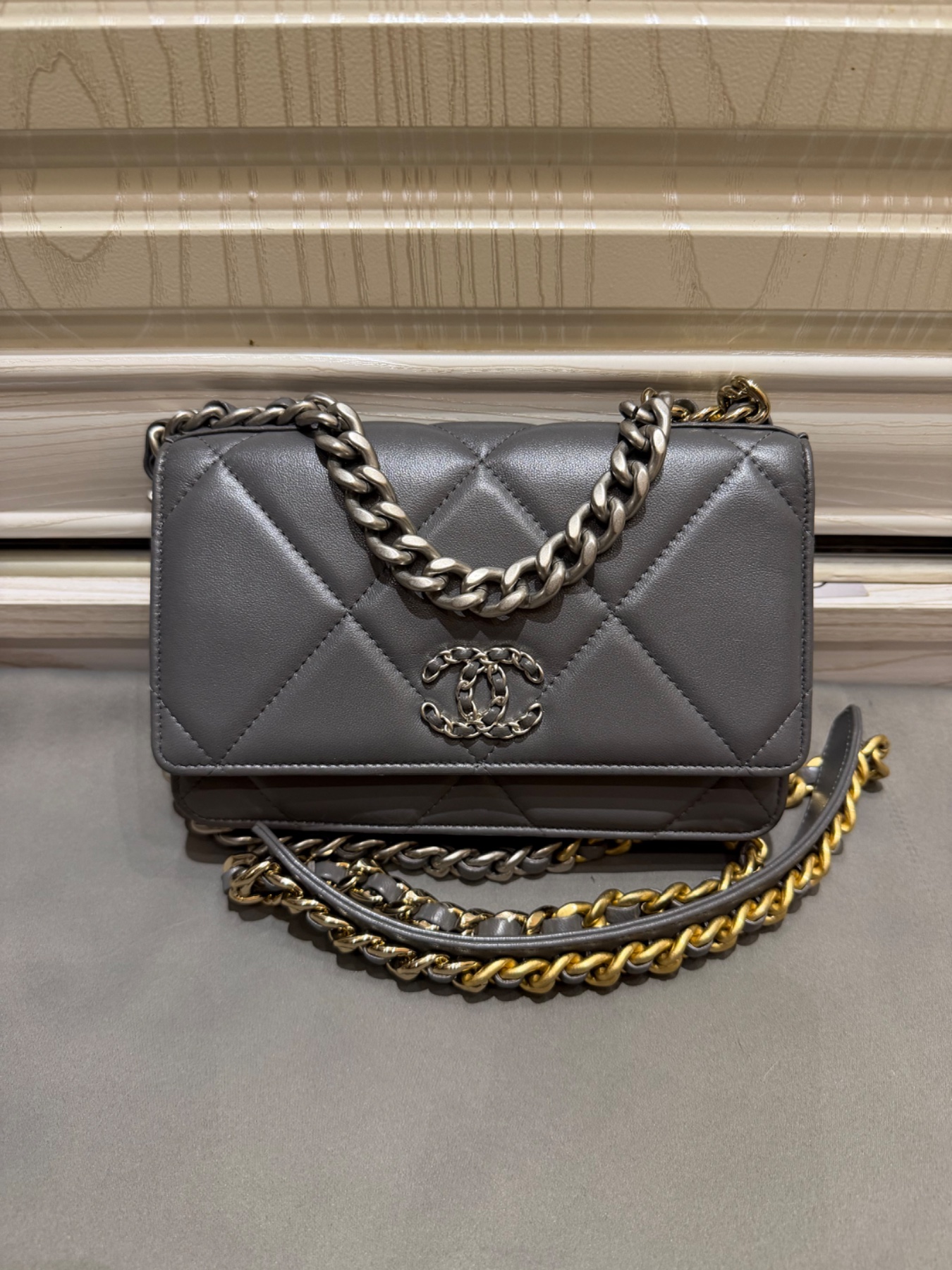 Chanel 19 Wallet On Chain Grey Lambskin by Chanel