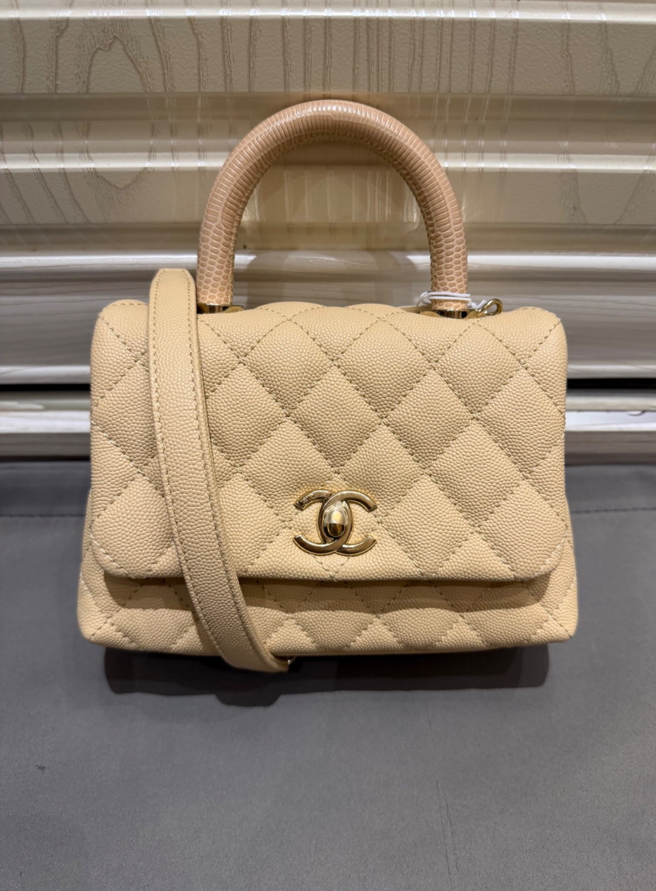 Chanel Beige Caviar Coco Lizard Handle by Chanel
